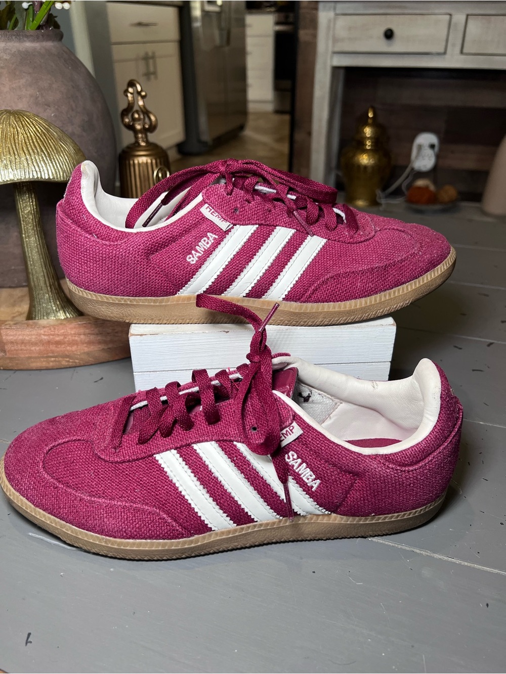 Rare Vintage Adidas Sambas Hemp Burgundy Sneakers Unisex Size 8